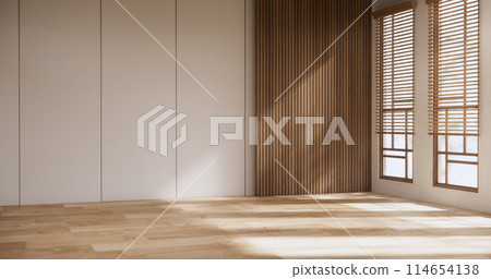 Muji style Empty room minimal with wood panels wall background Muji style Empty room minimal with wood panels wall background 114654138