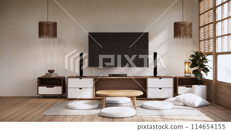 Mock up Cabinet wooden design on modern living room 114654155