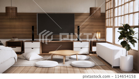 Mock up Cabinet wooden design on modern living room 114654158