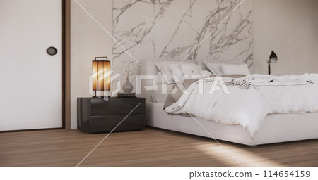 Bedroom minimal Modern wall and wooden tiles floor. 114654159