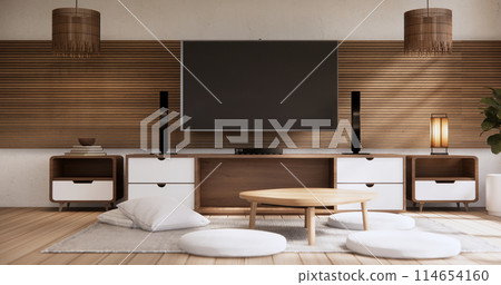 Mock up Cabinet wooden design on modern living room Mock up Cabinet wooden design on modern living room 114654160