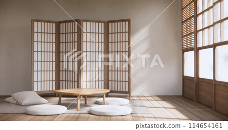 low table in room Japanese style with lamp. 3D rendering 114654161