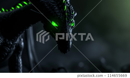 Neon Wrath: Angry Black Dragon in 3D. Generative AI Neon Wrath: Angry Black Dragon in 3D. Generative AI 114655669