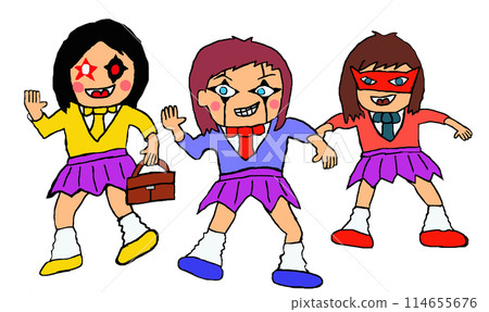 Three girls dressed up in costumes 114655676