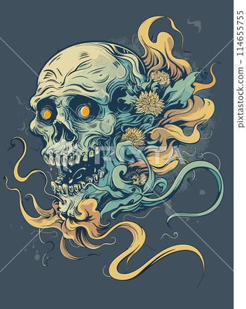 Abstract vector illustration of a skull for printing on a T-shirt Abstract vector illustration of a skull for printing on a T-shirt 114655755