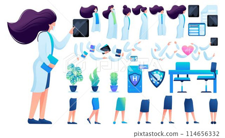 Constructor for creating a doctor women. Create your own character with a Set of hands and feet. Flat 2D vector illustration N11 114656332