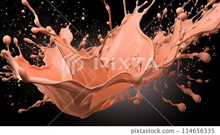 peach color paint splash isolated on black background. 114656335