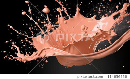 peach color paint splash isolated on black background. 114656336