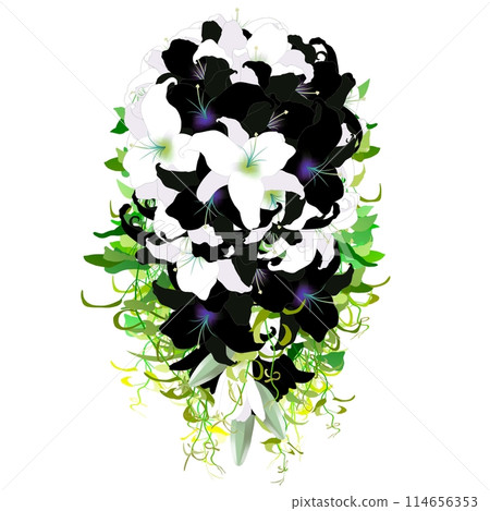 白色和黑色百合的層疊花束 白色和黑色百合的層疊花束 114656353