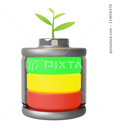 alkaline battery charge indicator with tree isolated. charging battery technology concept, 3d illustration render alkaline battery charge indicator with tree isolated. charging battery technology concept, 3d illustration render 114656370