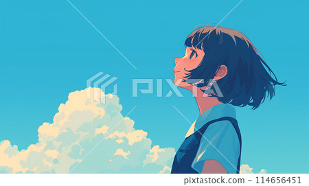 一個女孩仰望藍天的個人資料 AI 一個女孩仰望藍天的個人資料 AI 114656451