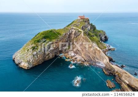 Aerial view of San Juan de Gaztelugatxe island at basque country, Spain.  114656624