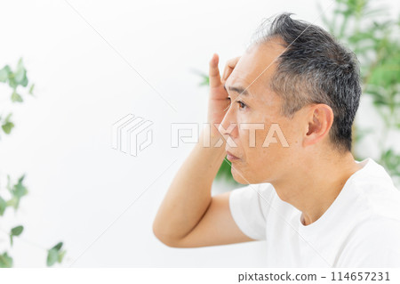 Middle-aged man, hair care, profile 114657231