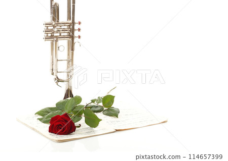 red rose and old notes Sheet music trumpet 114657399