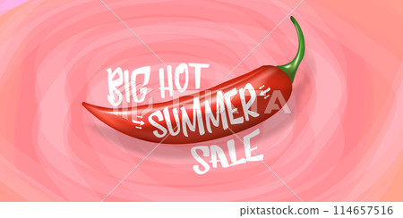 Big Hot summer sale horizontal banner with red chili cayenne pepper isolated on watercolor pink background. Vector 3d horizontal summer hot sale poster, flyer, banner, tag and background Big Hot summer sale horizontal banner with red chili cayenne pepper isolated on watercolor pink background. Vector 3d horizontal summer hot sale poster, flyer, banner, tag and background 114657516