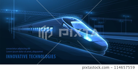 Fast express passenger train on city station. Modern technology 114657559