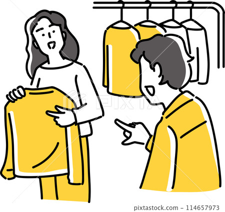 Men and women choosing clothes Men and women choosing clothes 114657973