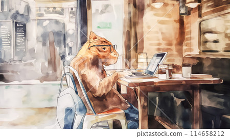 watercolor drawing of a capybara programmer with glasses working on a laptop at a table in a beautiful cafe in an Italian city, labor day poster watercolor drawing of a capybara programmer with glasses working on a laptop at a table in a beautiful cafe in an Italian city, labor day poster 114658212