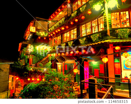 Taiwan, Jiufen Old Street at Night, HDR, Anime Style Taiwan, Jiufen Old Street at Night, HDR, Anime Style 114658315