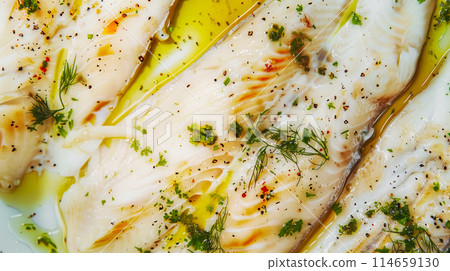 juicy grilled dorado fillet, tender white flesh flakes easily, drizzled with aromatic olive oil and fresh herbs juicy grilled dorado fillet, tender white flesh flakes easily, drizzled with aromatic olive oil and fresh herbs 114659130