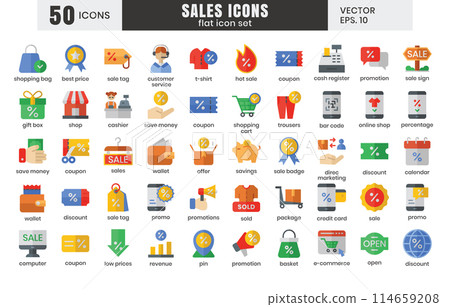 Sales icons set.E-commerce online shopping flat icons vector Sales icons set.E-commerce online shopping flat icons vector 114659208