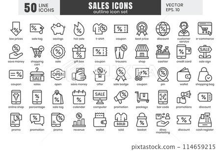 Sales icons set.E-commerce online shopping thin line icons vector 114659215