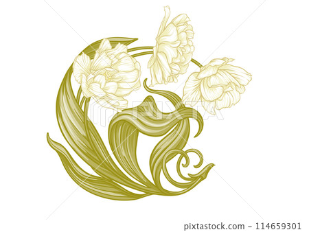 Terri Tulip flowers, decorative flowers and leaves in art nouveau style 114659301