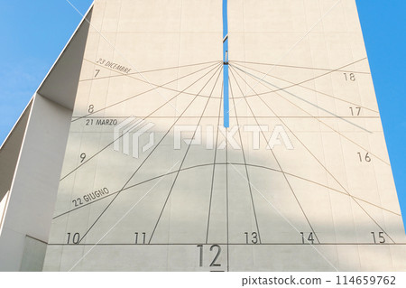 sundial on modern building sundial on modern building 114659762