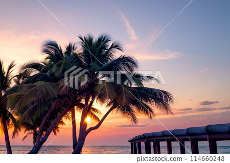 Beach with palm trees 114660248