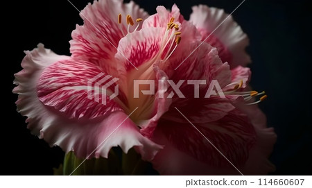 Flower of pink Hibiscus rosa-sinensis or shoeblack plant isolated on black background. 114660607