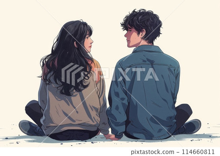 背靠背坐著的情侶 114660811