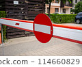 Road to private apartment complex blocked by prominent stop sign 114660829