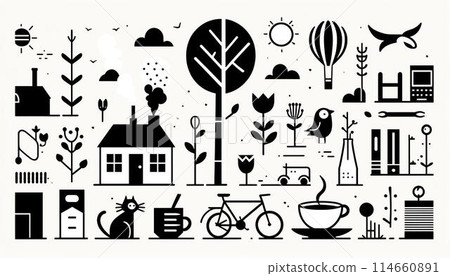 Simple and cute home time and weather icon set 114660891