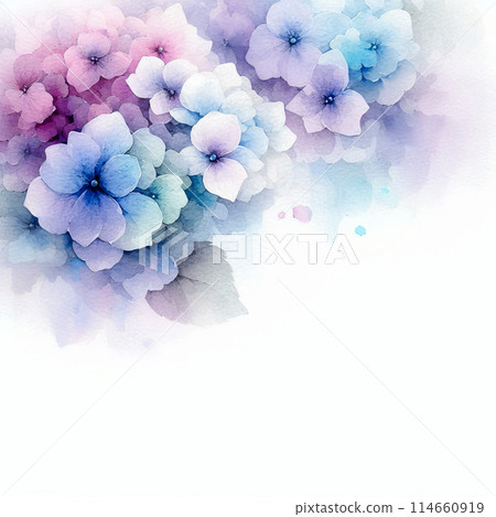 彩色水彩風格繡球花框架圖像：多種變化 114660919