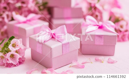 Pink motif gift box and flowers 2 Pink motif gift box and flowers 2 114661392