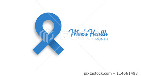 Mens health month concept horizontal banner design template with blue ribbon and text isolated on white background. June is national mens health awareness month vector flyer, banner, cover and poster Mens health month concept horizontal banner design template with blue ribbon and text isolated on white background. June is national mens health awareness month vector flyer, banner, cover and poster 114661488