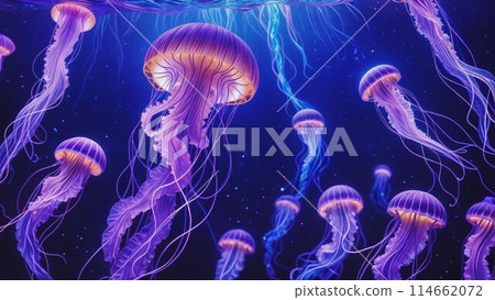 美麗的深海風景與水母游泳 114662072