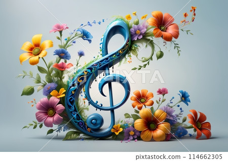 musical treble clef with flowers, postcard 114662305