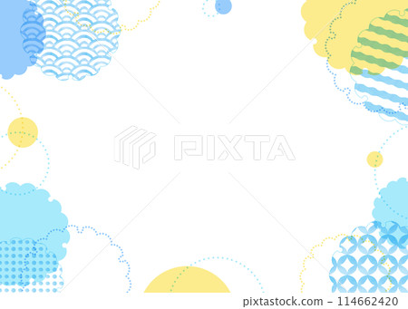 A pop frame of colorful circles and snowflakes, watercolor Japanese pattern A pop frame of colorful circles and snowflakes, watercolor Japanese pattern 114662420