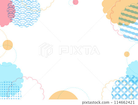 A pop frame of colorful circles and snowflakes, watercolor Japanese pattern 114662421