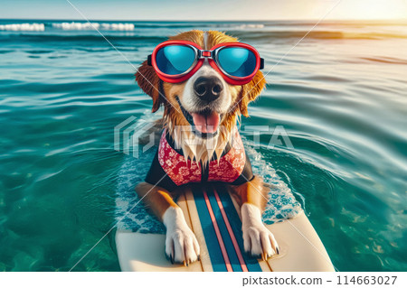 woman with dog on vacation at the sea 114663027