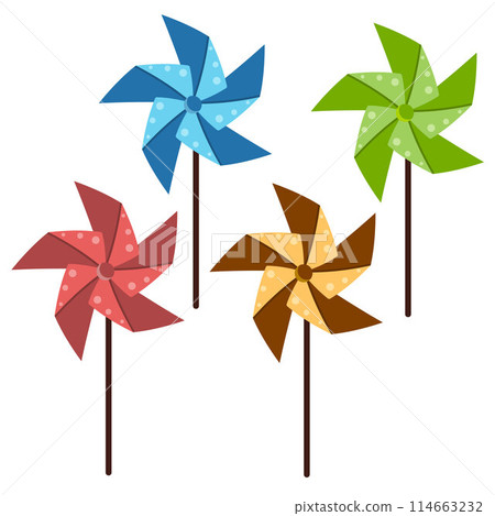 Colored pinwheel Multicolor toy paper windmill Pinwheel with blades of different colors Flat style Colored pinwheel Multicolor toy paper windmill Pinwheel with blades of different colors Flat style 114663232