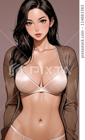 穿著內衣的女人的上半身 114663365