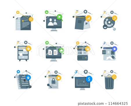 Set of images ralated to work,creative,writing,content,share,storage,cloud 114664325