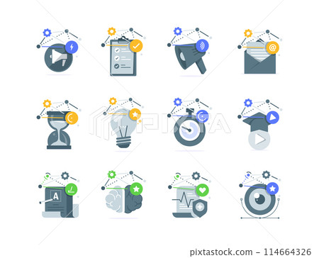 Set of images ralated to work,marketing,strategy,service,advertising,mail,time,management,idea,education,online 114664326