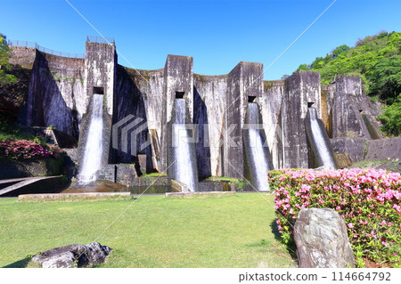 [香川縣] 全國第一座石砌連拱壩－Totoshi Pond Dam（Totoshi Pond Dam）春天杜鵑花盛開 114664792