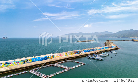 Aerial view of Hikida fishing port in Higashikagawa city 114664952