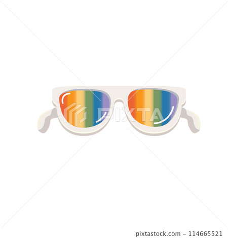 pride month sunglasses retro groovy hippie style with pride rainbow lens and white frame isolated on transparent background. Retro vintage Pride month, LGBT and LGBTQ sunglasses icon, sticker, poster pride month sunglasses retro groovy hippie style with pride rainbow lens and white frame isolated on transparent background. Retro vintage Pride month, LGBT and LGBTQ sunglasses icon, sticker, poster 114665521