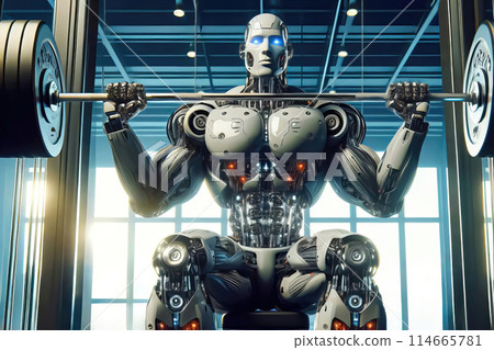 robot working out in gym robot working out in gym 114665781