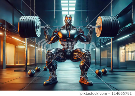 muscular man bodybuilder training with dumbbells 114665791